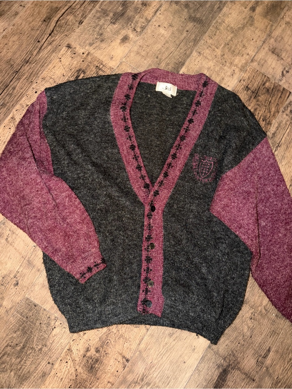 Vintage Jed Colorblock V-Neck Button-Front Rib-Knit Raglan Cardigan Sweater L